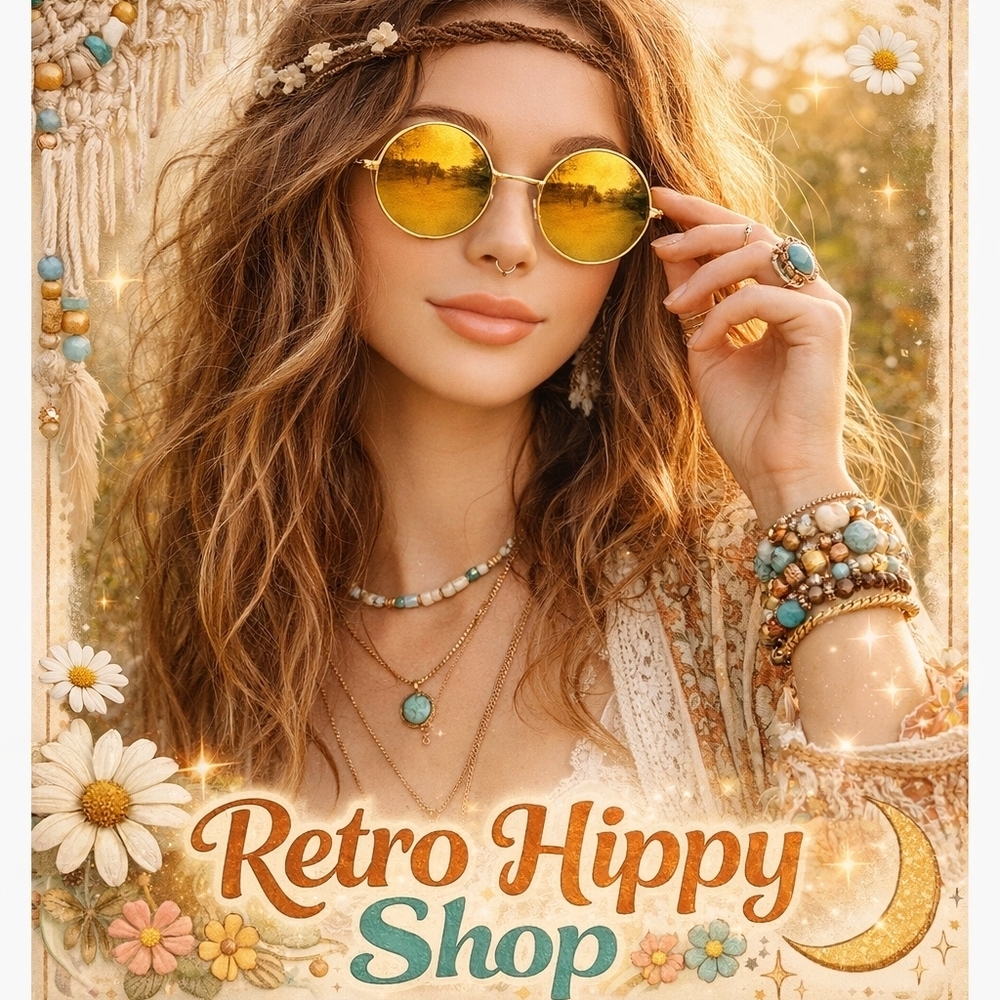 Retro Hippie Round Sunglasses Gold Frame Yellow Lenses Festival Boho NEW